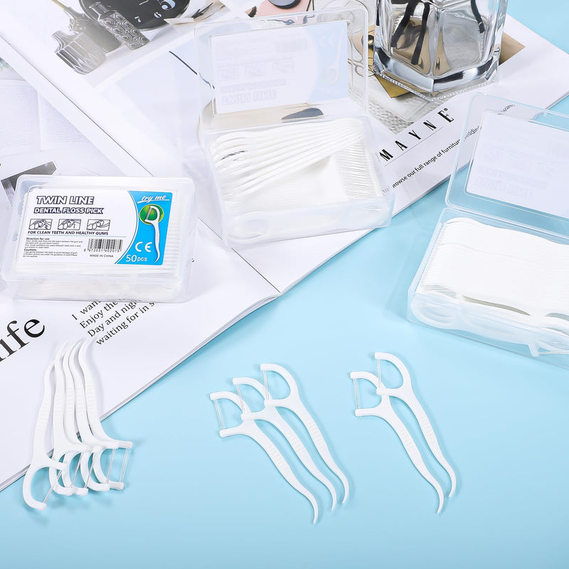 200 Pcs Dental Floss, Twin-Line Floss Picks Dental Floss Sticks Disposable Dental Floss Toothpick, 2 in 1 Interdental Floss Sticks with Portable Cases Toothpicks Sticks for Teeth Cleaning - BeesActive Australia