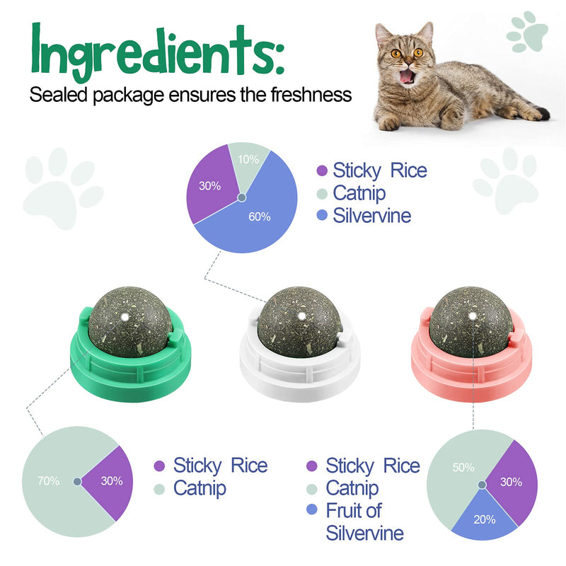 6 Pieces Silvervine Catnip Wall Balls Edible Kitty Catnip Wall Toys Licking Rotatable Cat Snack Ball Cat Wall Treats Safe Healthy Kitten Chew Toys for Cat Teeth Cleaning Biting, 3 Different Flavors - BeesActive Australia