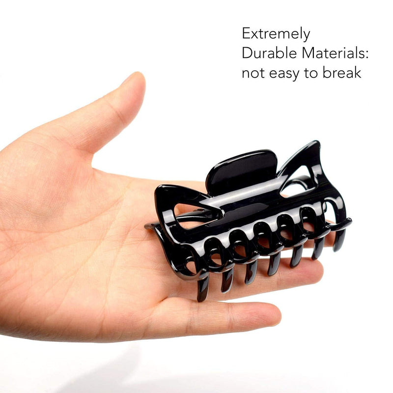 BasicSense 2 Pieces 3.2 inch Hair Claws Durable & Sturdy NonSlip Plastic Grip Clamps Clips Strong Hold, Glossy Black L (2 Count) - BeesActive Australia