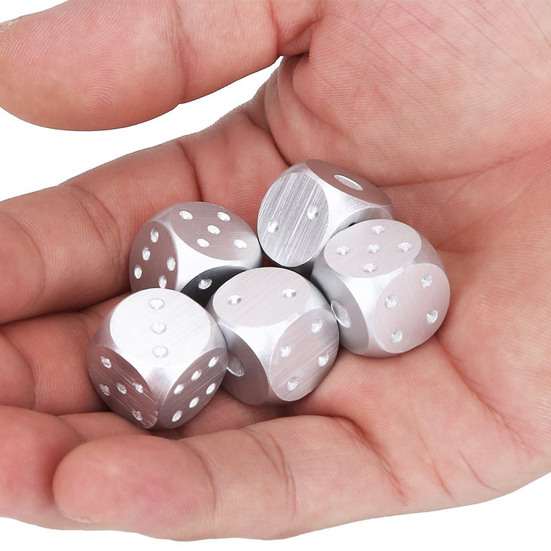 Tbest 5pcs Table Game Dice,Polyhedral Dice Sets Metal DND Dice Set,5pcs Aluminium Alloy Table Game Poker Games Dices Set with Square/Rectangle Storage Box Silver/Gold (Square-Silver) - BeesActive Australia