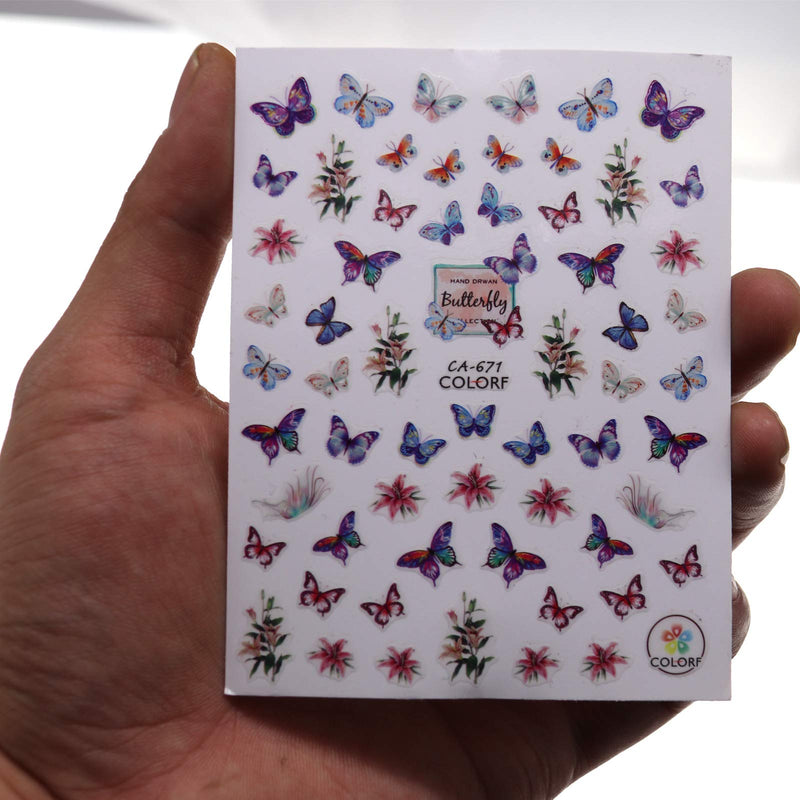 12 Sheets 2D Butterfly Self-Adhesive Nail Sticker Nail Decoration Decal Nail Grooming Accessories Nail Professional Salon Nail DIY (About 650 Butterflies) - BeesActive Australia