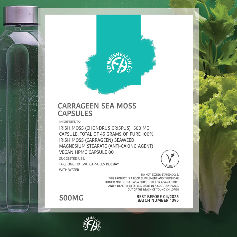 Fitness Health Carrageen Sea Moss Capsules 2000MG | Irish Moss | Resistant Support | High Strength Vegan Capsules | Pure Source of Iodine | Chondrus Crispus | 60 Capsules 60 count (Pack of 1) - BeesActive Australia