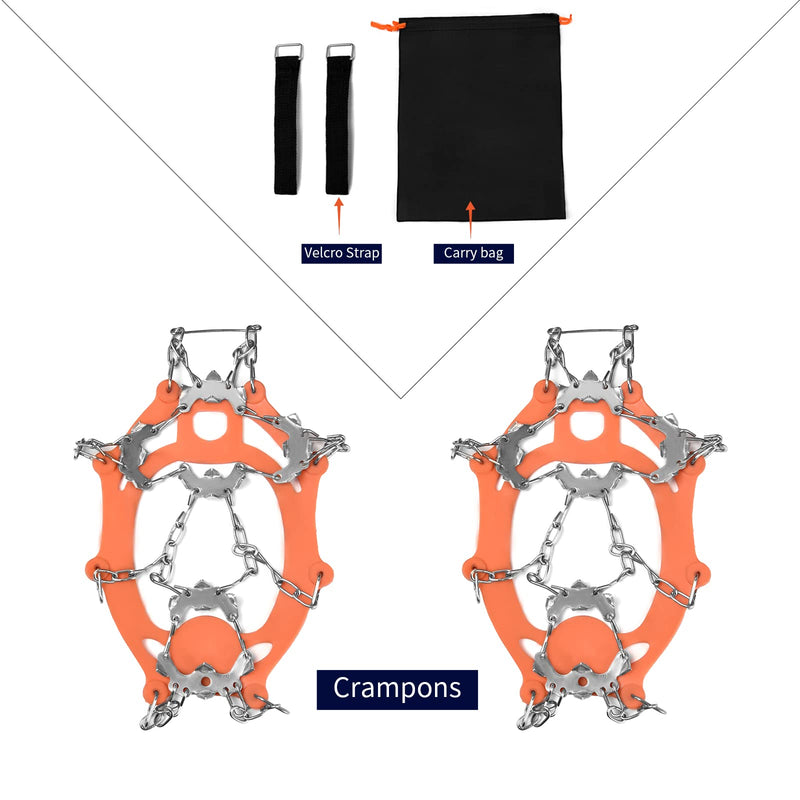 24 Spikes Crampons Ice Cleats, Traction Snow Grips for Boots Shoes,Anti-Slip Stainless Steel Microspikes for Hiking Walking Climbing Mountaineering-Orange X-Large - BeesActive Australia