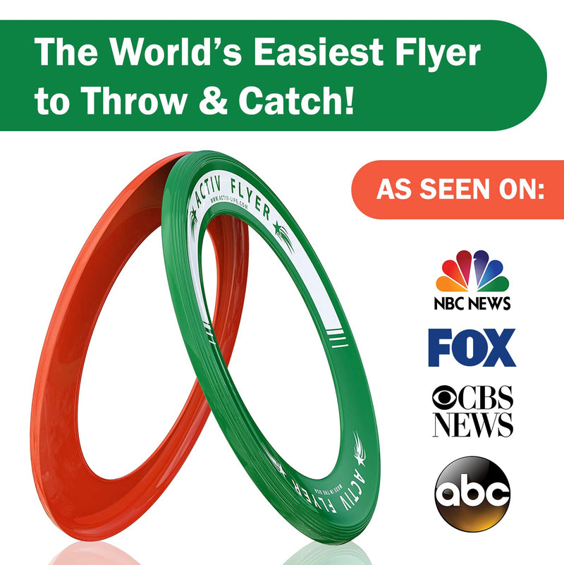 Activ Life Kid's Flying Rings [2 Pack] Fly Straight & Don’t Hurt - 80% Lighter Than Standard Flying Discs - Replace Screen Time with Healthy Family Fun - Get Outside & Play! Made in USA Green/Orange - BeesActive Australia