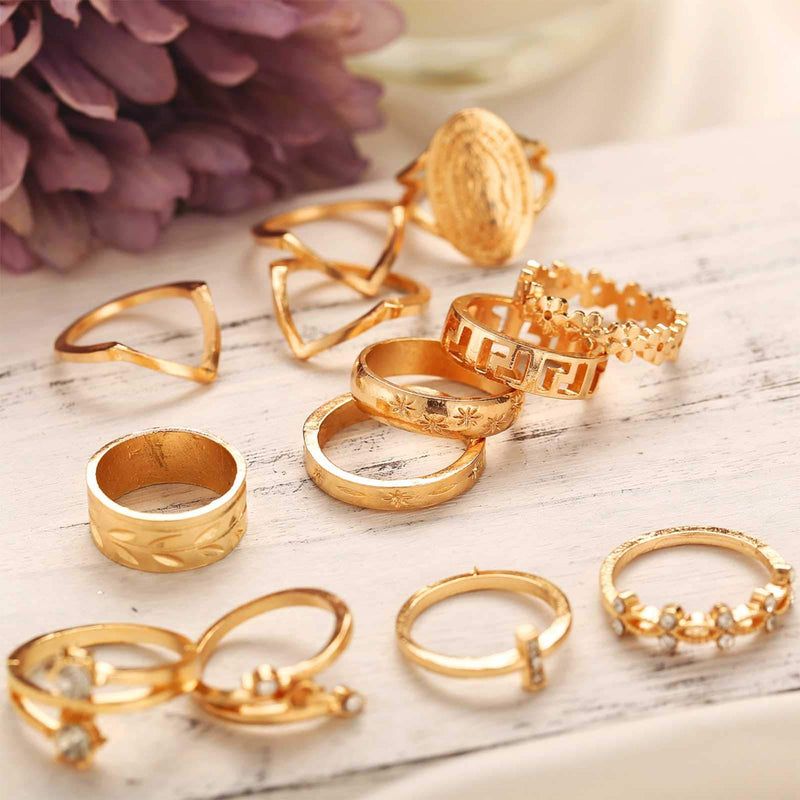 TseanYi Boho Knuckle Rings Gold Crystal Joint Rings Hollow Stackable Rings Set Vintage Midi Finger Rings for Women and Girls (Gold 2) Gold 2 - BeesActive Australia