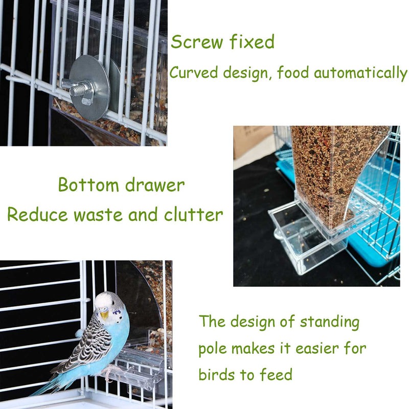 kathson No-Mess Bird Feeder Parrot Integrated Automatic Feeder Seed Food Container Acrylic Finch Foraging Feeders with Perch Cage Accessories for Small Birds Parakeet Canary Cockatiel Lovebirds Clear - BeesActive Australia