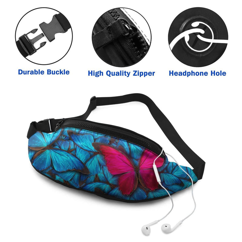 Watercolorful Butterfies Fanny Pack For Men Women,With Adjustable Zipper Lightweight Strap Waist Pack For Casual Running Hiking Watercolorful Butterfies - BeesActive Australia