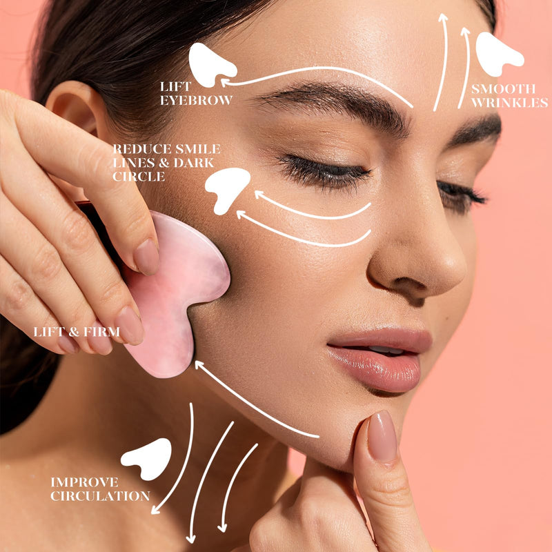 BAIMEI Gua Sha Facial Tool for Self Care, Guasha Tool for Face and Body Treatment, Made of Rose Quartz, Relieve Tensions and Reduce Puffiness - BeesActive Australia