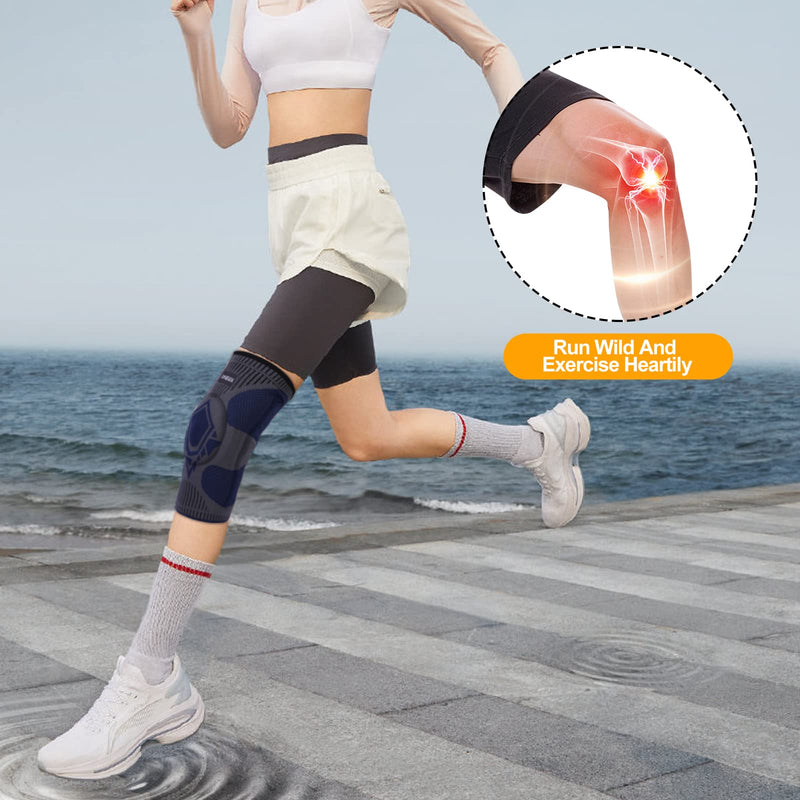 KUBAO Compression knee brace for meniscus tear arthritis pain and support, Knee Support Bandage for Pain Relief, Medical Knee Pad for Work Out, Gym, Hiking, Arthritis, ACL, PCL,One Piece Set A1-Dark Grey Large - BeesActive Australia