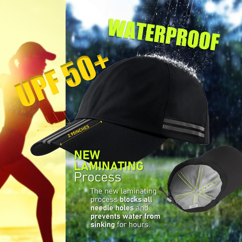 Men Waterproof Baseball Cap Reflective Outdoor Cap for Women's UPF 50+ Unstructured Sport Running Hat Black One Size - BeesActive Australia