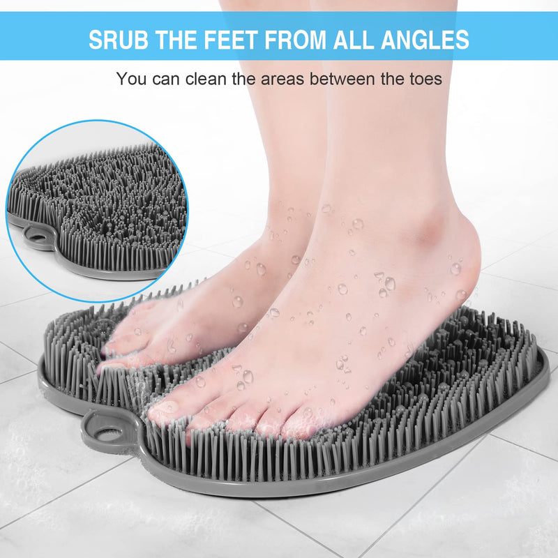 HONYIN Larger Shower Foot Scrubber, Foot Cleaner Massager Mat with Non-Slip Suction Cups - Cleans, Exfoliation, Massages Your Feet Without Bending, Foot Circulation & Relieve Tired Feet Gray - BeesActive Australia