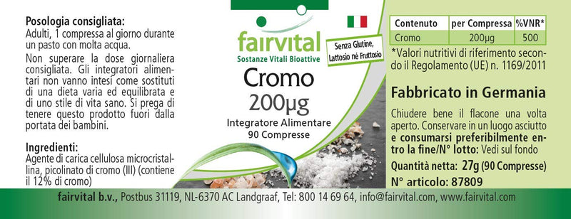 Chromium 200mcg from Chromium picolinate - Bulk Pack for 3 Months - HIGH Dosage - Vegan - 90 Tablets - BeesActive Australia