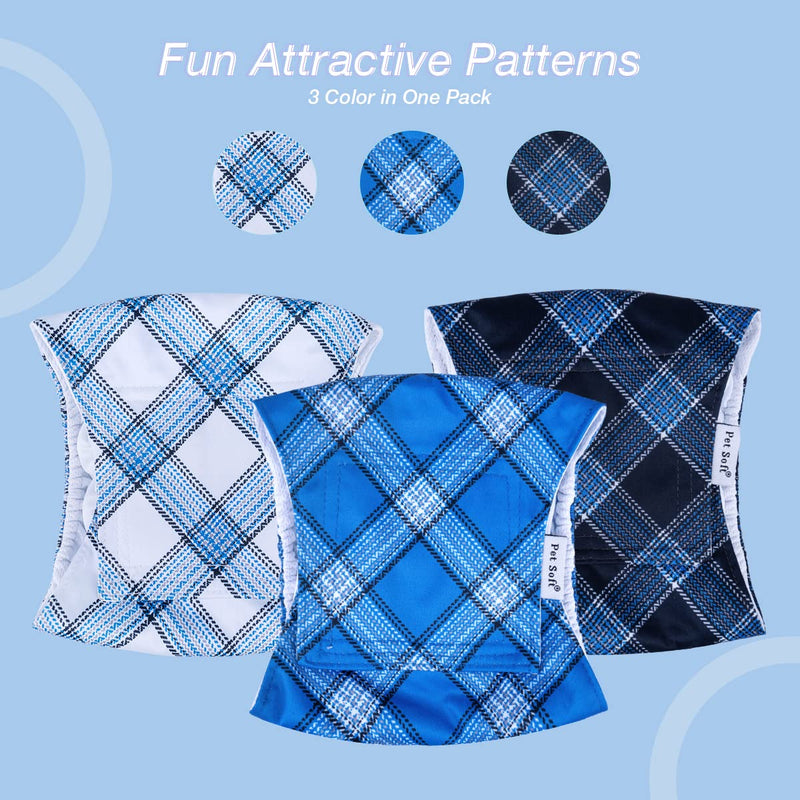 Pet Soft Dog Belly Bands - Washable Male Dog Diapers Belly Band for Male Dogs, Reusable Male Dog Belly Wraps 3pack for Doggy Puppy(Blue Plaid, S) Blue Plaid Small (9''-12'') - BeesActive Australia