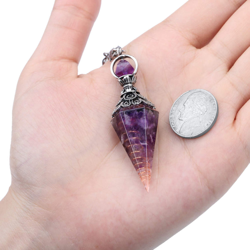 CrystalTears Amethyst Crystal Pendulum Hexagonal Reiki Healing Crystal Points Gemstone Dowsing Pendulum for Divination Scrying Wicca Crystal Therapy - BeesActive Australia