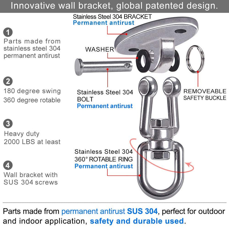 SELEWARE Swing Hangers Permanent Antirust SUS304 Stainless Steel Heavy Duty 360° Swivel Swing Set Brackets, 2000 lb Capacity Playground Porch Swing Set Chair Yoga Hammock Rope Tire Pod (2 Pack) - BeesActive Australia