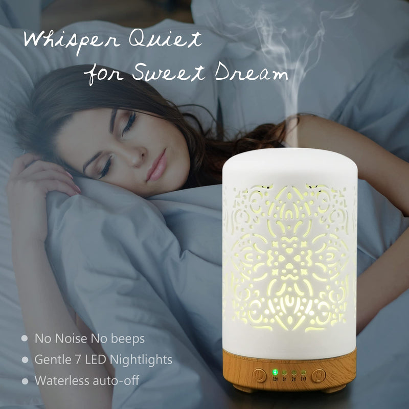 Earnest Living Essential Oil Diffuser for Home White Ceramic Aromatherapy Diffuser 100ml Timers Night Lights and Auto Off Function Essential Oils for Humidifier Electric Aroma Diffuser Office Ceramic Classic - BeesActive Australia