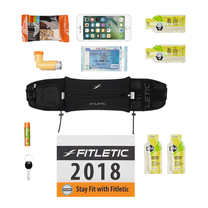 Fitletic Ultimate II Race Belt (Running Belt) | Patented No Bounce Technology for Marathon, Triathlon, Ironman, Trail, 5K, 10K | Sport Belt | N04 Black - BeesActive Australia