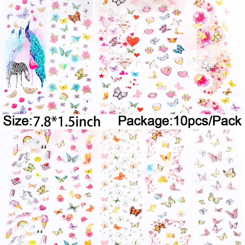 Butterfly Nail Art Foils Transfer Stickers Nail Art Supplies Flower Heart Unicorn Butterflies Nail Design Decals Adhesive Nail Foils Nail Art Decoration Manicure Transfer Tips Nail Arts (10 Sheets) - BeesActive Australia