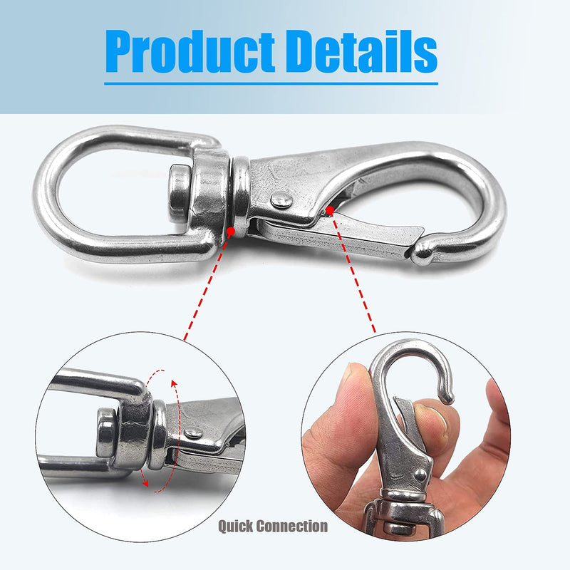 Mixiflor 8 Pack Stainless Steel Swivel Eye Snap Hook Flag Pole Clips , Diving Clips Spring Hooks for Bird Feeders, Pet Chains, Dog Tie-Out Cable, Keychains and More (3-1/2 x 1-1/4 Inch) - BeesActive Australia