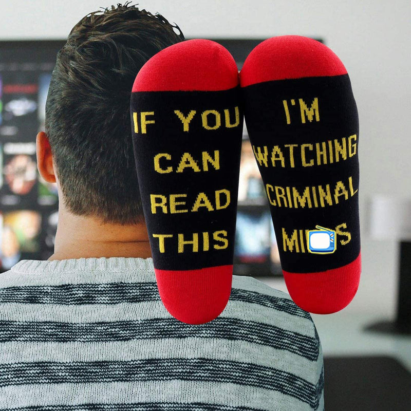 LEVLO If You Can Read This I'm Watching Criminal Cotton Socks Criminal Fans Gift (2 Pairs/Set) 2 Pairs/Set - Mid Calf - 3 - BeesActive Australia