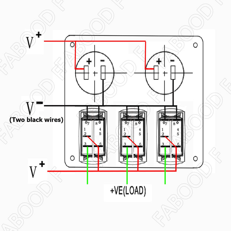 [AUSTRALIA] - Switch Panel, FABOOD 3 Gang Waterproof Rocker Switches Panel with DC 12V Digital Voltmeter / 3.1A Dual USB and 3 LED Lights Switchs for Marine Boat Car RV 