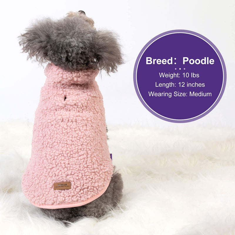 cyeollo Dog Coat Sherpa Fleece Reversible Jacket Turtleneck Sweater Vest Thick Dog Jackets for Winter Warm Clothes Cold Weather Coats for Small to Medium Dogs Apparel XX-Large Pink - BeesActive Australia