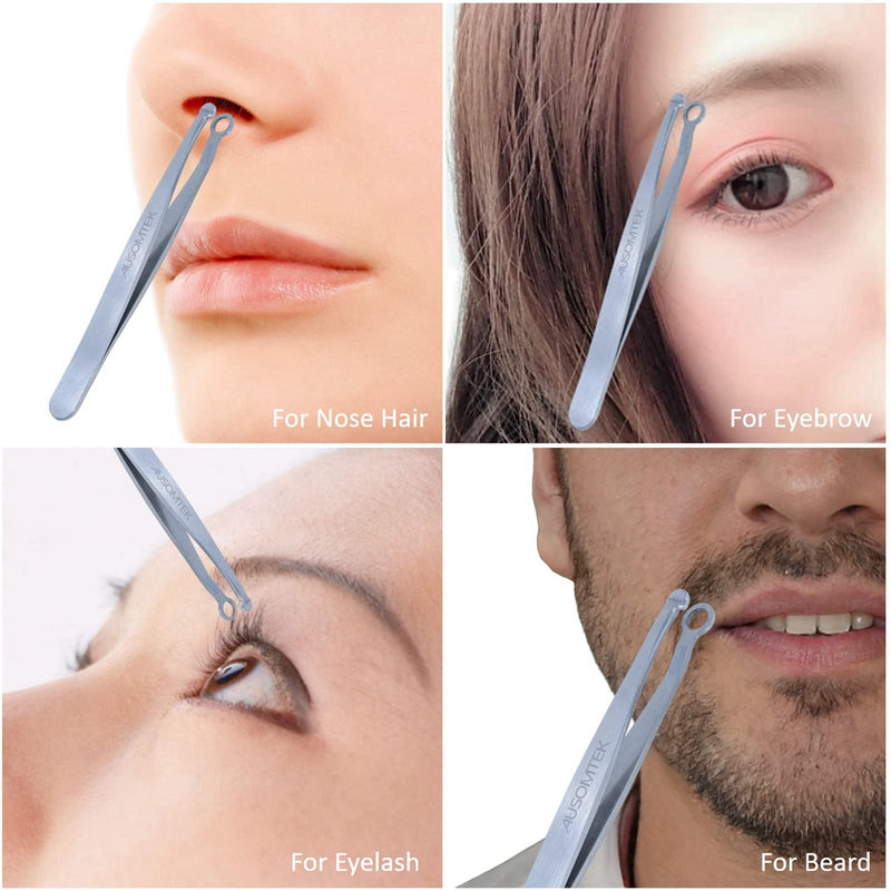 [Upgraded Version] AUSOMTEK Nose Hair Trimming Tweezers, Ear Hair Trimming Tweezers, Eyebrow Grooming Scissors, Eyelash Clipper, Stainless Steel Grooming Scissors, Safe Round-Headed, for Men and Women - BeesActive Australia