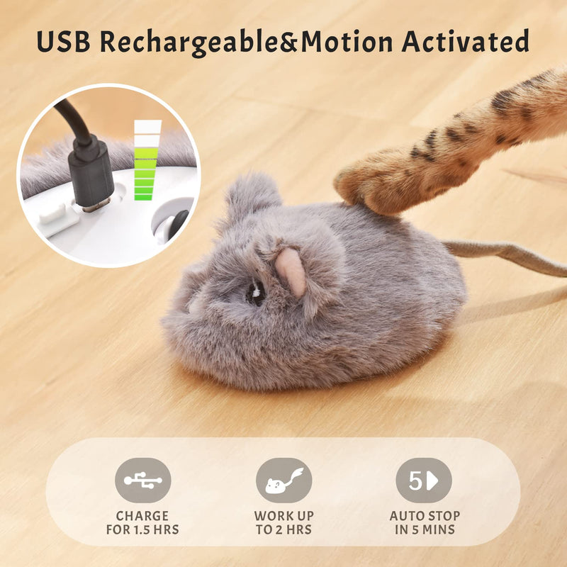 Pawthquake Interactive Cat Mouse Toy,Automatic Robotic Mice Toy with Feather Wand,Electronic Electric Ball Toy for Indoor Cats/Kittens,USB Rechargeable,Random Movement,Hunting Simulation - BeesActive Australia