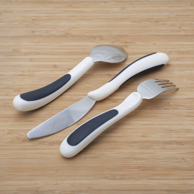 NRS Healthcare M80270 Kura Care Adult Cutlery Set, Easy Grip Set, Black & White Single - BeesActive Australia