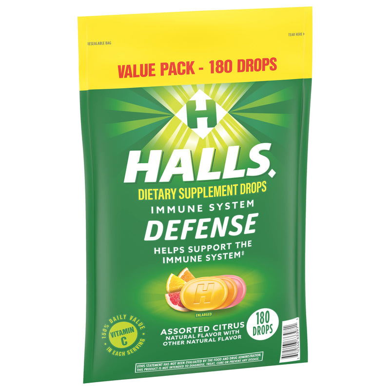 HALLS Defense Assorted Citrus Vitamin C Drops, Value Pack, 180 Drops - BeesActive Australia