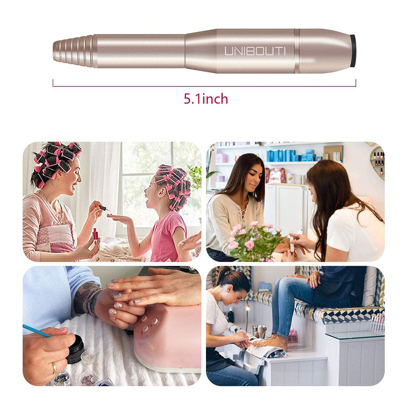 UNIBOUTI Electric Nail Drill, Portable Efile Nail Drill Kit for Acrylic, Gel Nails, Manicure Pen Sander Polisher Pedicure Tools for Exfoliating, Polishing, Acrylic Nail Tools - Gold Gold-1 - BeesActive Australia