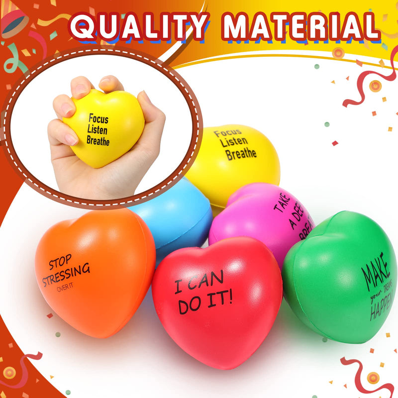 Motivational Stress Balls Heart Shaped Stress Relief Balls Multicolored Quotes Anxiety Relief Toys for Adults Inspiring Hand Exercise Therapy Balls for Fidget Tension Sensory Manage Supplies (6 Pack) - BeesActive Australia