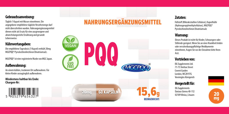 Hepatica PQQ (MGCPQQ) 20mg 60 Vegan Capsules, Pyrroloquinoline Quinone Certificate, 3rd Party lab Tested, High Strength Supplement, Gluten and GMO Free - BeesActive Australia