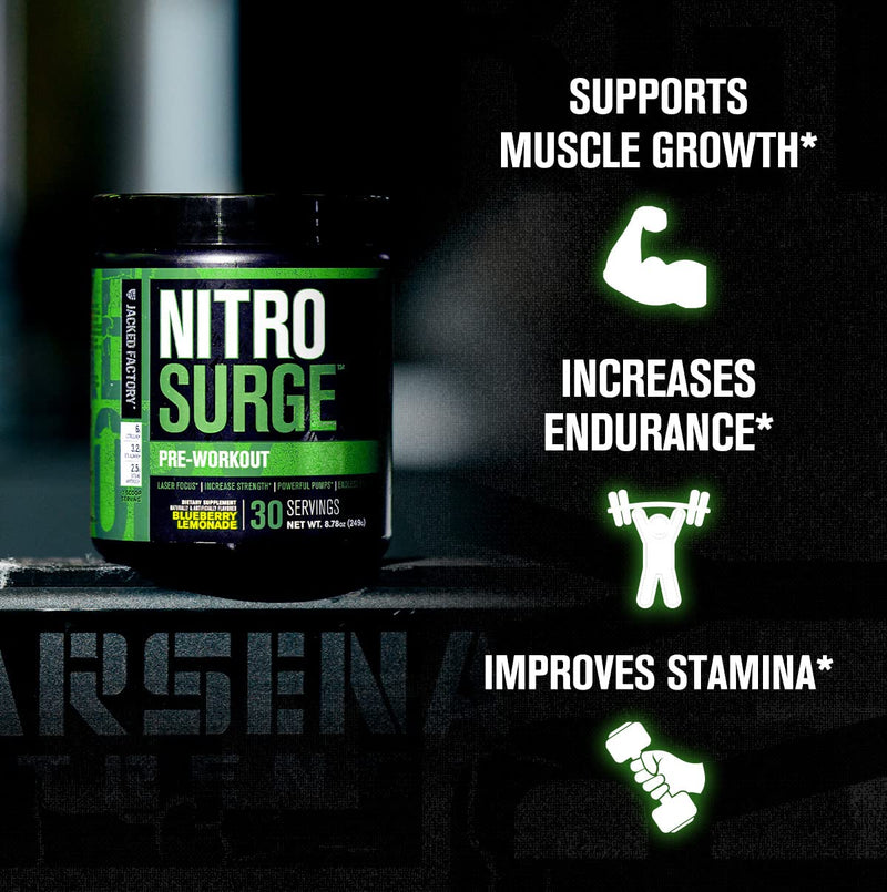 NITROSURGE Pre Workout Supplement - Endless Energy, Instant Strength Gains, Clear Focus, Intense Pumps - Nitric Oxide Booster & Preworkout Powder with Beta Alanine - 30 Servings, Cherry Limeade 30 Servings (Pack of 1) - BeesActive Australia