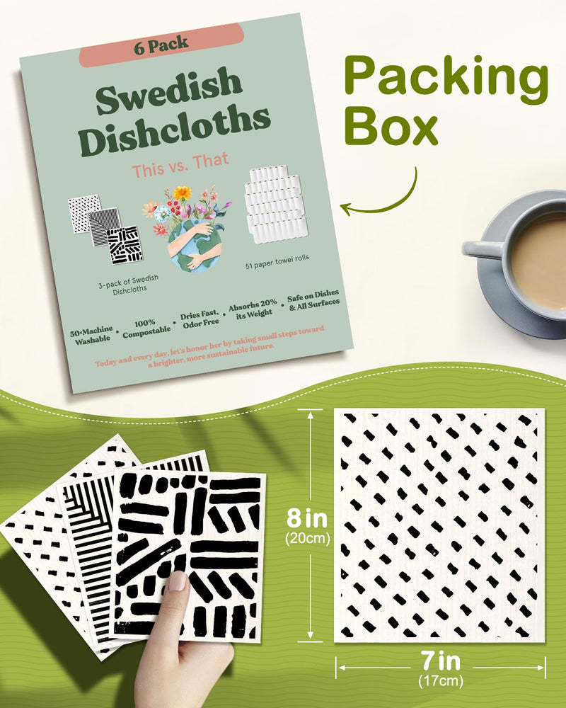 Miss Adola Swedish Dishcloths for Kitchen Reusable Swedish Cloths for Washing Dishes Absorbent Fast Drying No Odor Cleaning Swedish Sponge Decorate 6Pack Washable Swedish Towels, Line Drawing - BeesActive Australia