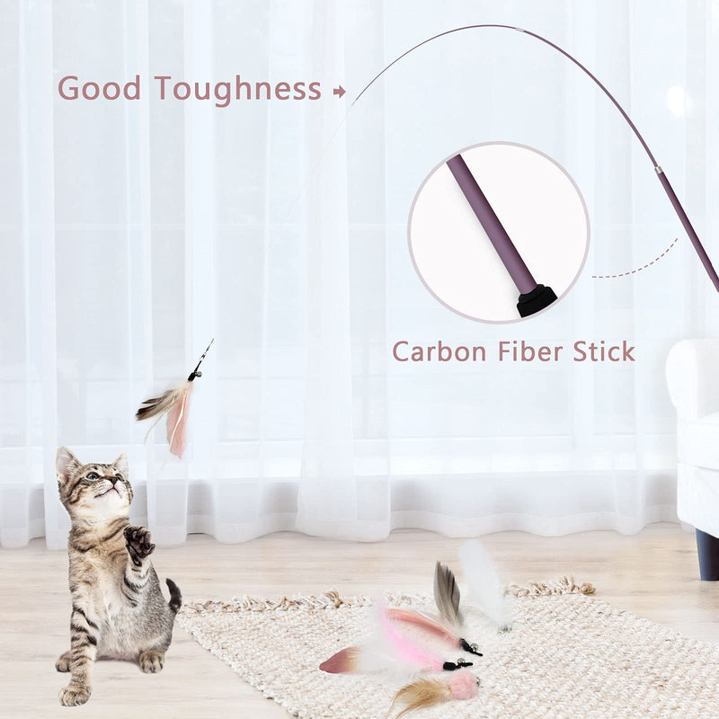 SONGWAY Interactive Cat Feather Toys - 7 Pcs Cat Toy Set, Retractable Cat Wand Toy, Teaser Refills Worm Bird Feathers with Bell, Cat Teaser Toys for Indoor Cats Kitten Play Chase Exercise, Light Pink - BeesActive Australia