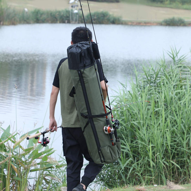 [AUSTRALIA] - Sougayilang Fishing Rod Bag Canvas Rod Case Organizer Pole Storage Bag Fishing Rod and Reel Carrier Organizer for Travel, Gift for Father, Boyfriend and Family Green-120cm/47.2in 