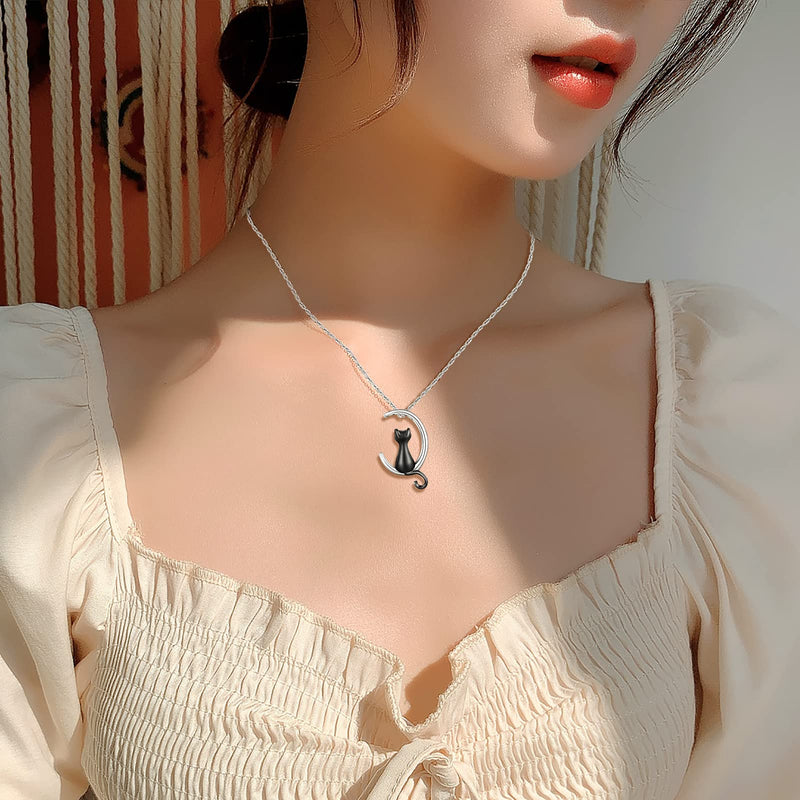 XIUDA Cat Ash Necklace Urn Necklace for Ashes Moon Cremation Necklace Memorial Cremation Jewelry for Pet Ashes Black-Cat - BeesActive Australia