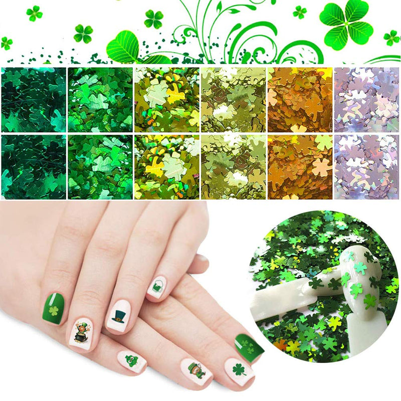 St. Patrick’s Day Nail Art Glitter Sequins 12 Grids St Patricks Nail Art Glitters 3D Shamrock Nail Confetti St. Patrick’s Day Decorations Nail Stickers Decals Clovers Nail Art Flakes for Women Girls - BeesActive Australia