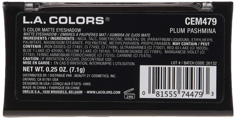 L.A. COLORS 5 Color Matte Eyeshadow, Plum Pashmina, 0.08 Ounce - BeesActive Australia