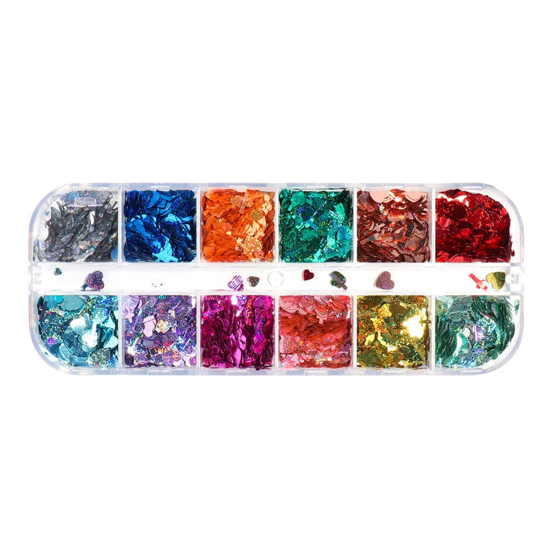 3D Holographic Nail Glitter Sequins Love Heart Cross Nail Beauty Charms Supplies Sparkly Paillette Confetti Nail Stickers Cosmetic Glitter Sequin Accessories Nail Decoration for Women Kids(12 Grids) - BeesActive Australia
