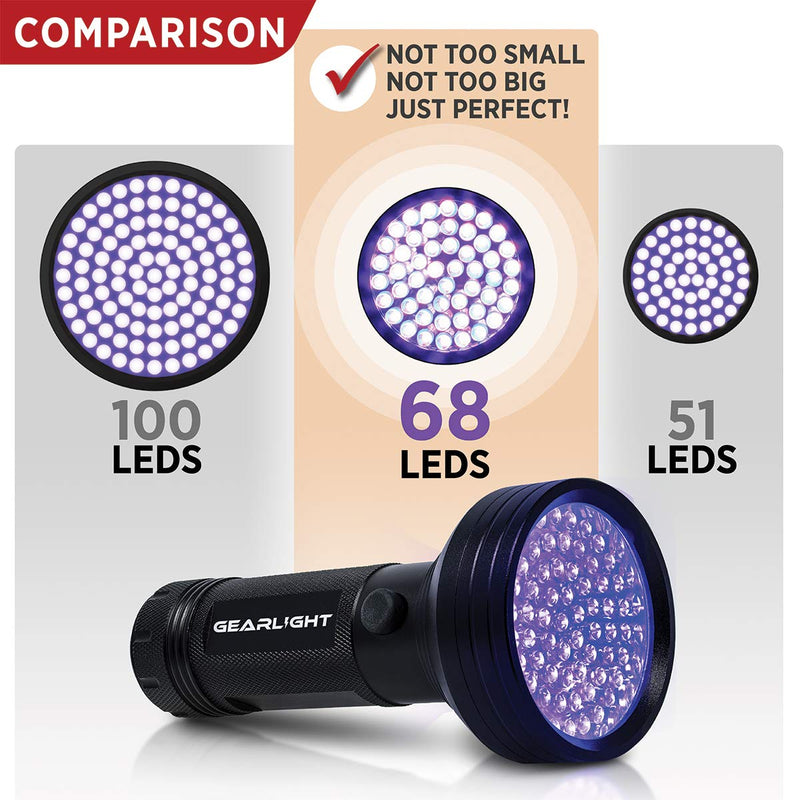 GearLight UV Black Light Flashlight XR68 - Powerful 68 LED Blacklight Flashlights for Pet Urine Detection, Scorpion, Bed Bug, Resin Curing, Dog Stain, and Carpet Odor Eliminator Remover - BeesActive Australia