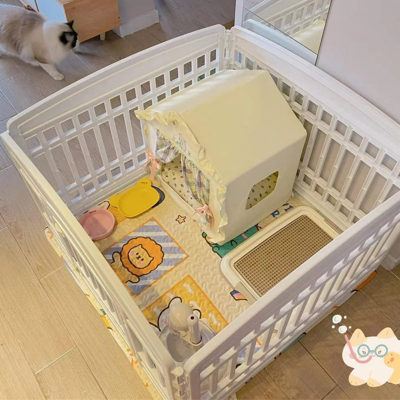 Pet Playpen Foldable Gate for Dogs Heavy Plastic Puppy Exercise Pen with Door Portable Indoor Outdoor Small Pets Fence Puppies Folding Cage Medium Animals House Supplies Urine Pad - BeesActive Australia