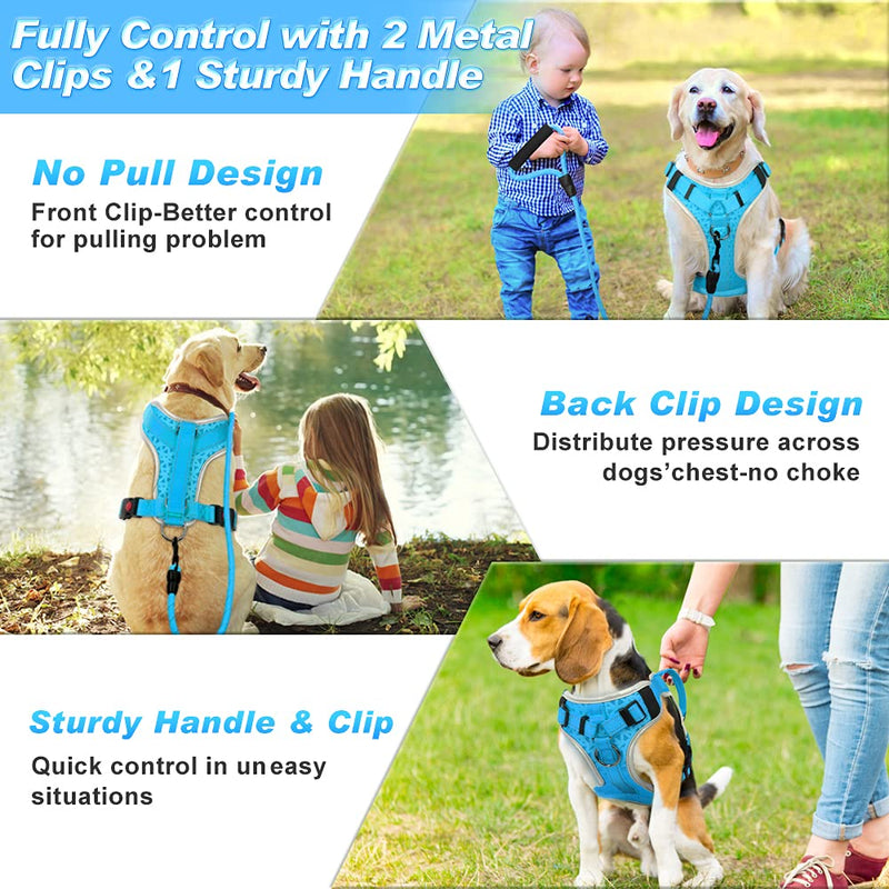 Supet Dog Harness No Pull, Dog Vest Harness with 【Free Dog Leash】, No Choke Dog Harness Adjustable Reflective Heavy Duty Pet Harness with Easy Control Handle for Small Medium Large Dog M (Chest: 25.6-29.5") Blue - BeesActive Australia