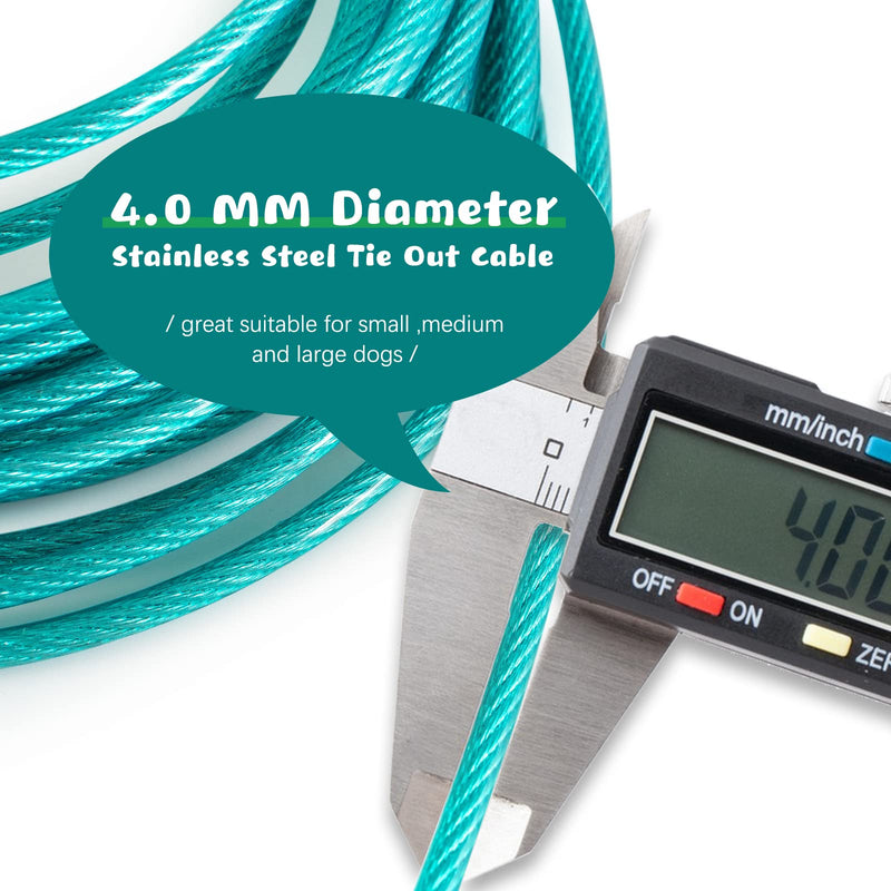 Tie Out Cable for Dogs Outside,30/50FT Chew Proof Dog Runner for Yard,Heavy Duty Dog Tie Out Cable for Dogs Up to 125/250/350lbs,Durable Dog Leads for Yard or Camping Camping 50 Foot Ice Blue for 125lbs - BeesActive Australia