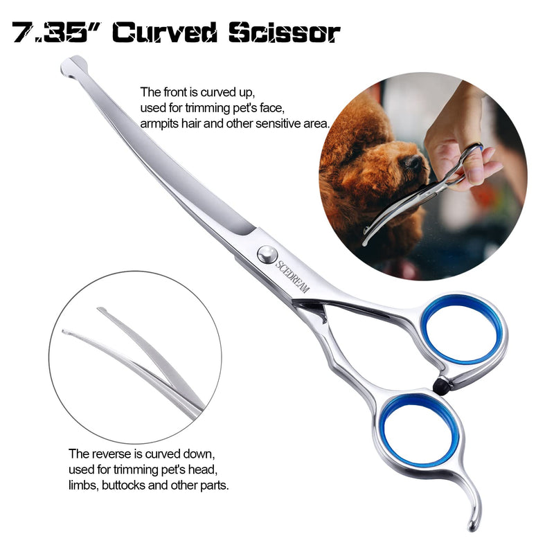 SCEDREAM Dog Scissors for Grooming with Safety Round Tips,5 in 1 Dog Grooming Scissors Set,Professional Pet Grooming Shears for Dogs and Cats 5 in 1 Silver - BeesActive Australia