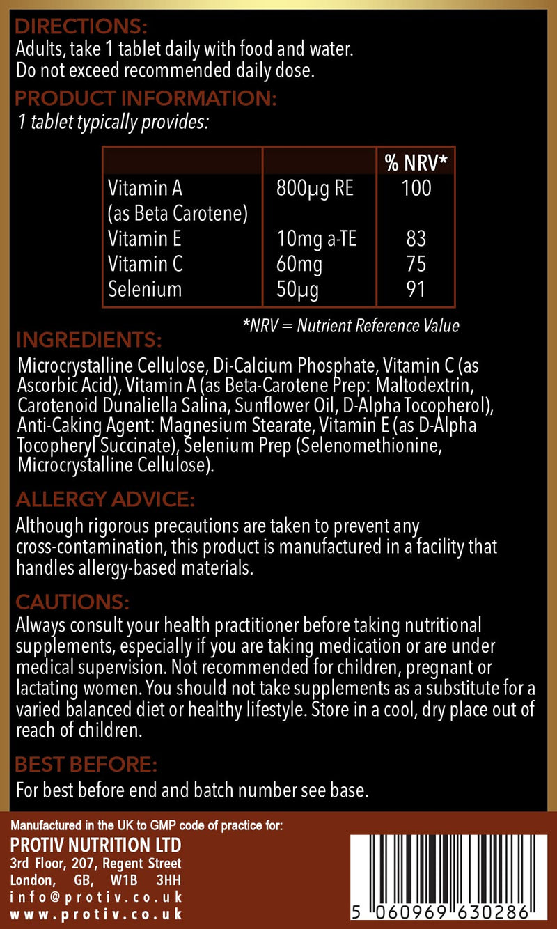 Selenium ACE 365 Tablets - Daily Supplement with Vitamins A, C & E - Antioxidant Immune Support - UK Manufactured to GMP Standards - BeesActive Australia