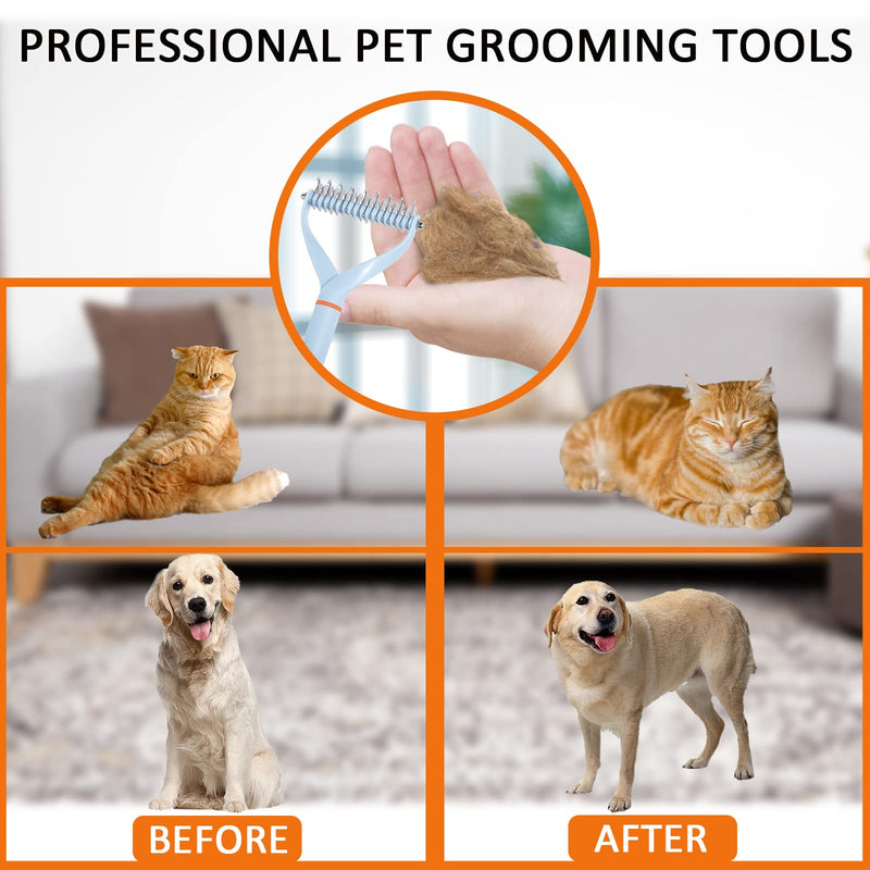 Pet Dog Cat Brush for Shedding and Dematting - Grooming Brush Double Sided Undercoat Rake Comb for Long Short Hair Dogs and Cats Blue - BeesActive Australia