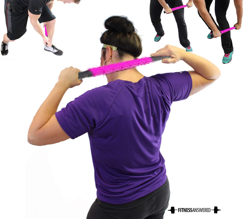 Muscle Roller Stick | Massage Roller Stick | Lymphatic Massager Roller for Muscles - Aids in Body Recovery, Stretching, and Warmup - Elite Hard 17" Pink Elite Hard 17" Pinkv2 - BeesActive Australia