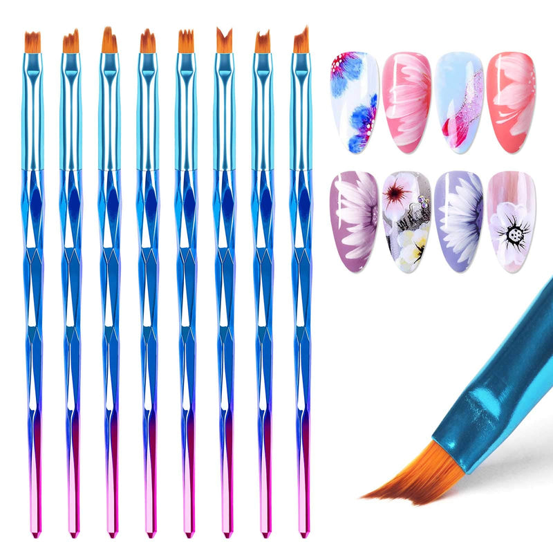 DouborQ 8 Pcs Nail Brush Pen Gradient Painting Brush Set UV Gel Flower Drawing Tool for Professional Salons and Home DIY nail art (8 Pcs/set) 8 Pcs/set - BeesActive Australia